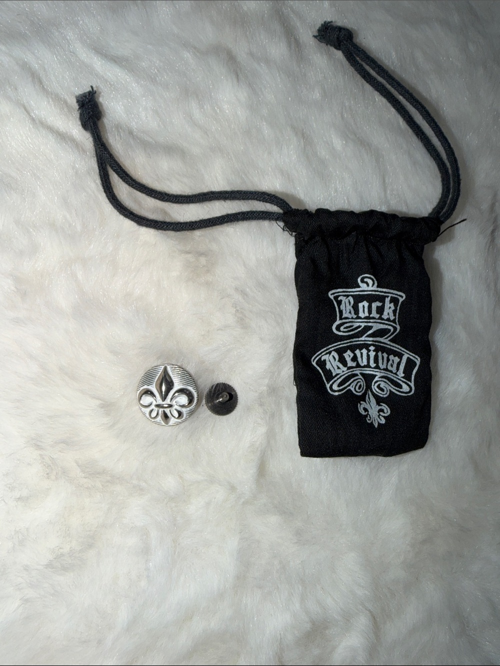 Rock Revival Black Drawstring Pouch with Silver Fleur-de-Lis Accent